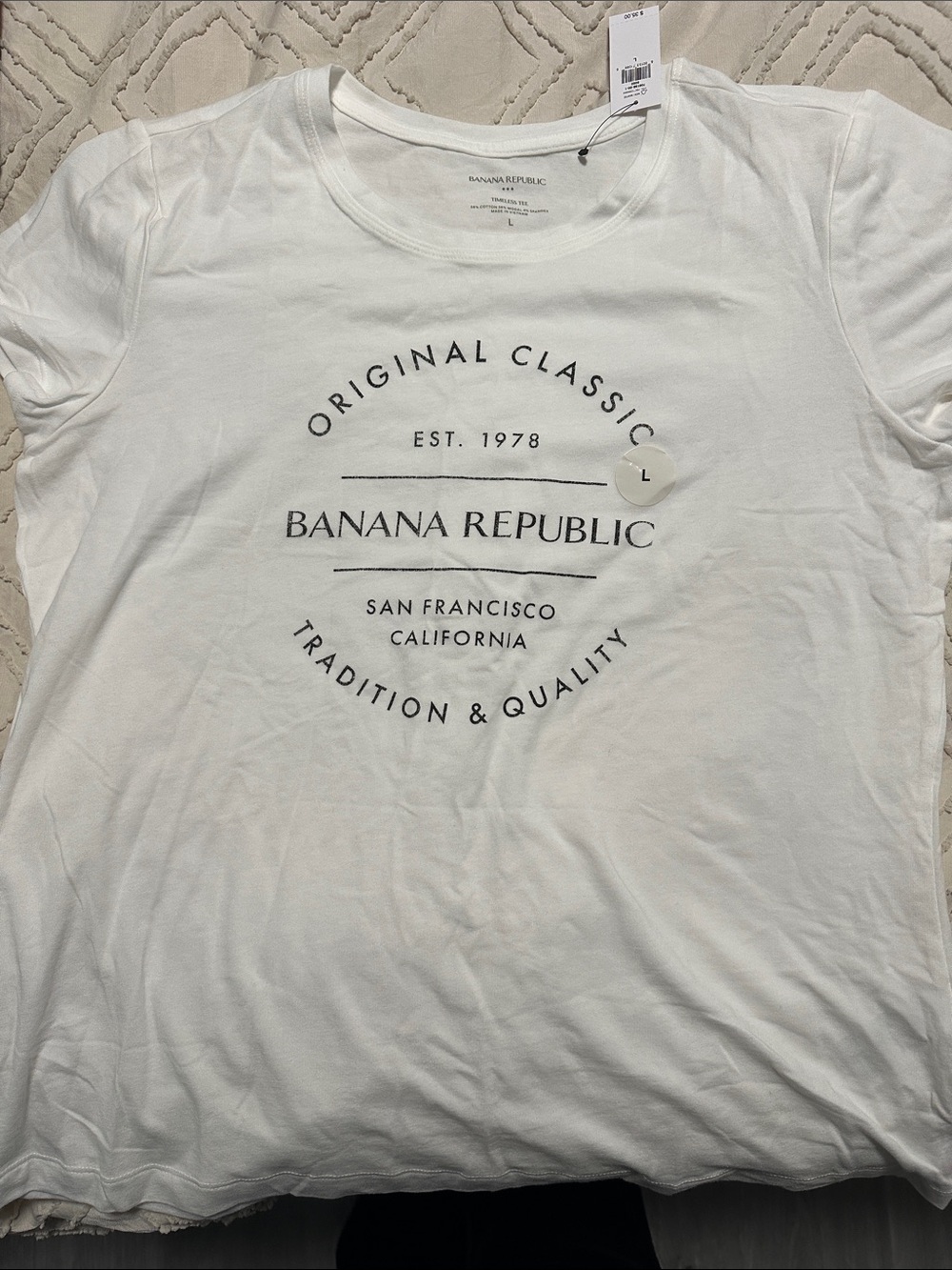 Banana Republic White Tee with Black Logo Circle